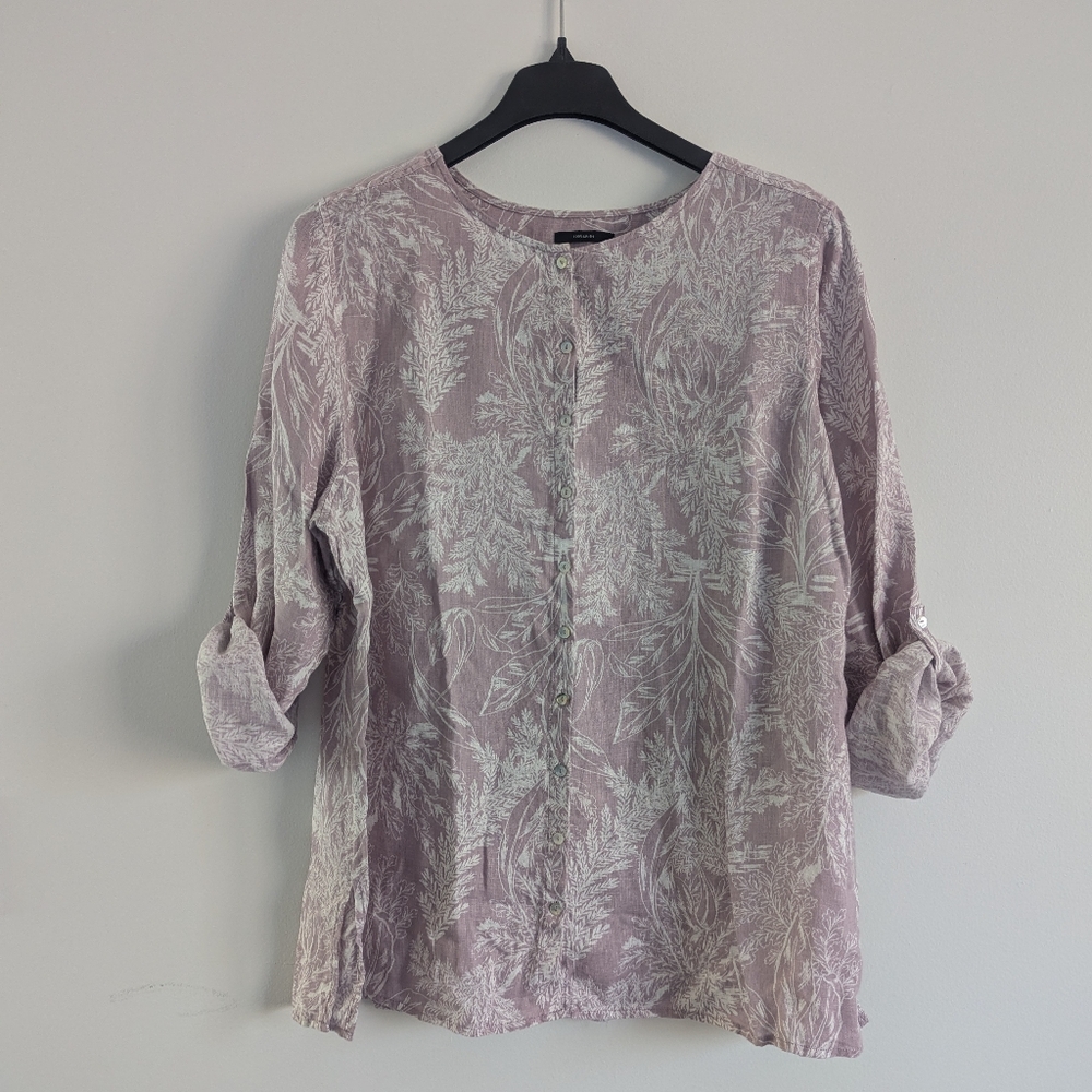 Tahari 100% Linen Top Size 2X Lavender Purple Resortwear Beach Lightweight